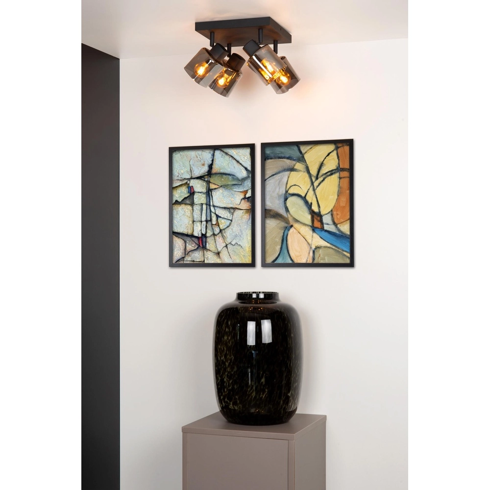 Deckenlampe Alion 4-Licht Schwarz mit Rauchglas Lucide 5411212177018