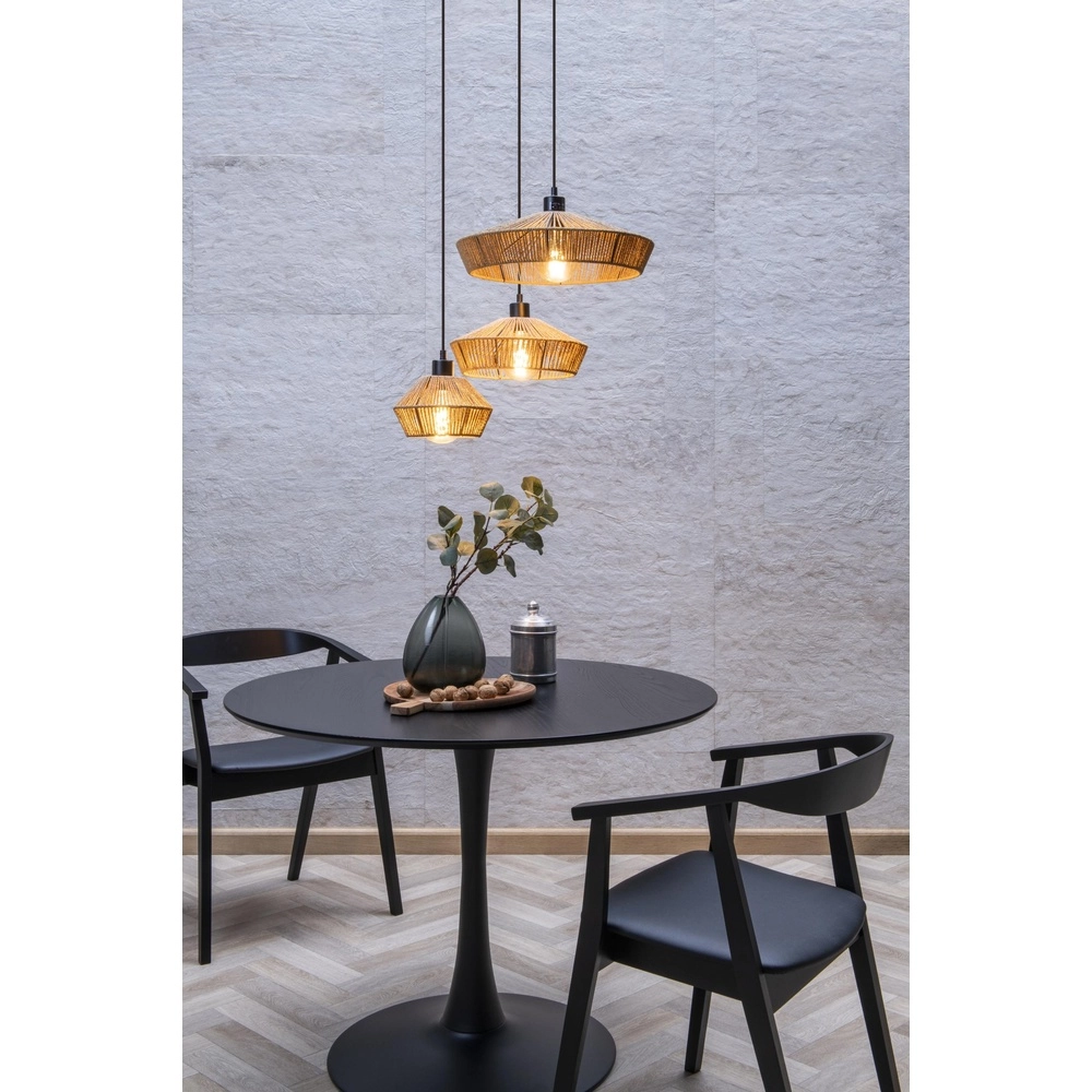 Pendellampe Yunkai Ø 60 cm schwarz mit Rattan Lucide 5411212105714