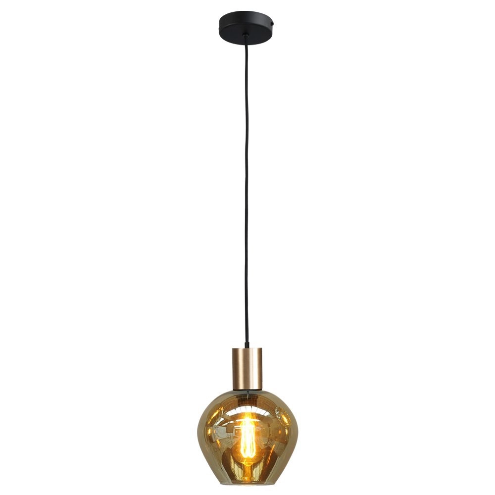 Schwarze Hängelampe Bounty Gold mit rundem Glas
