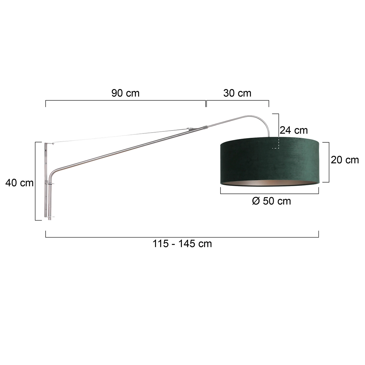 Wandlampe Elegant Classy 50 cm Edelstahl mit grünem Samtschirm Steinhauer 8712746146004