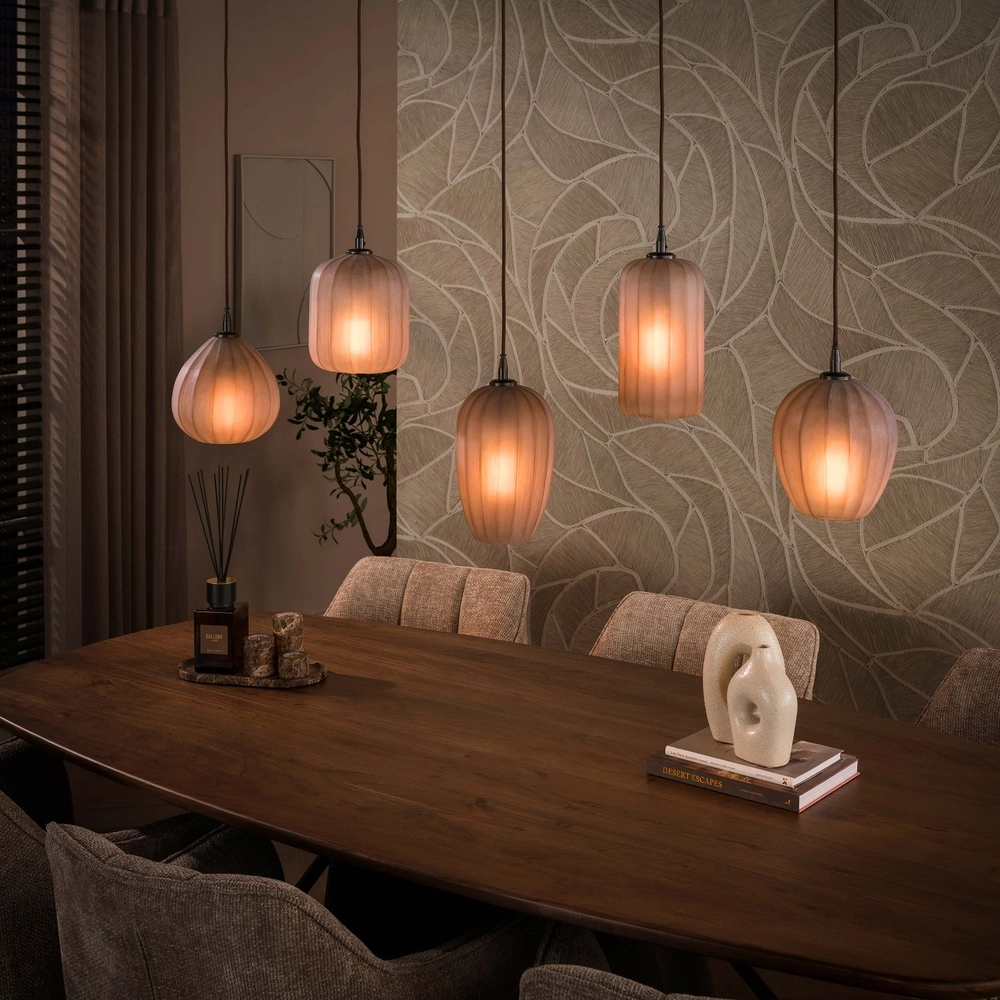5-Licht Pendellampe Altura Sienabraun mit mattiertem Glas