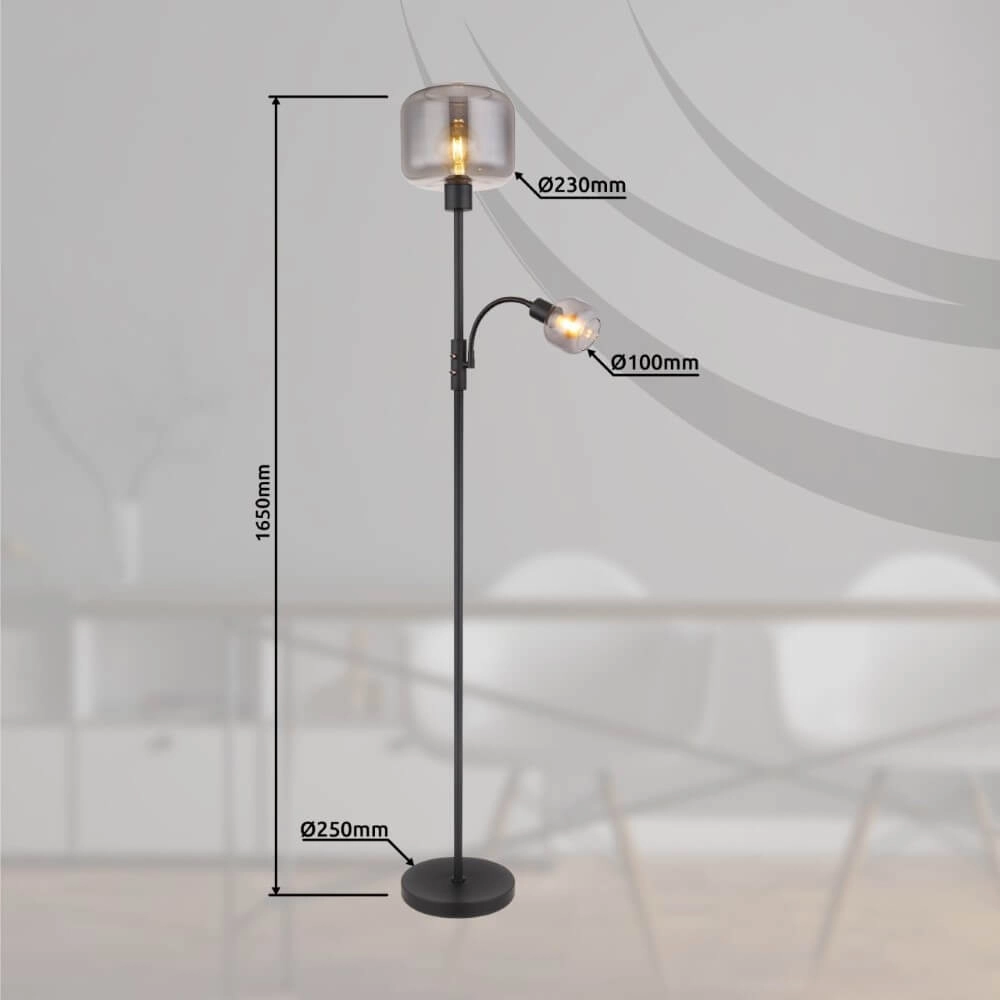 Schwarze Stehlampe Giuseppe Rauchglas Globo 9007371438228