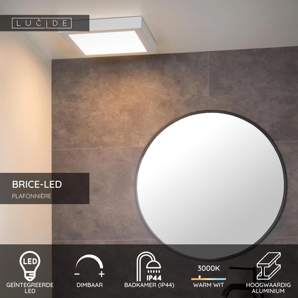 Deckenlicht Brice-Led 30 cm quadratisches IP44-Weiß Lucide 5411212281357