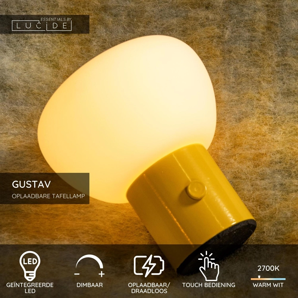 Wiederaufladbare Tischlampe Gustav Gelb Lucide 5411212442024