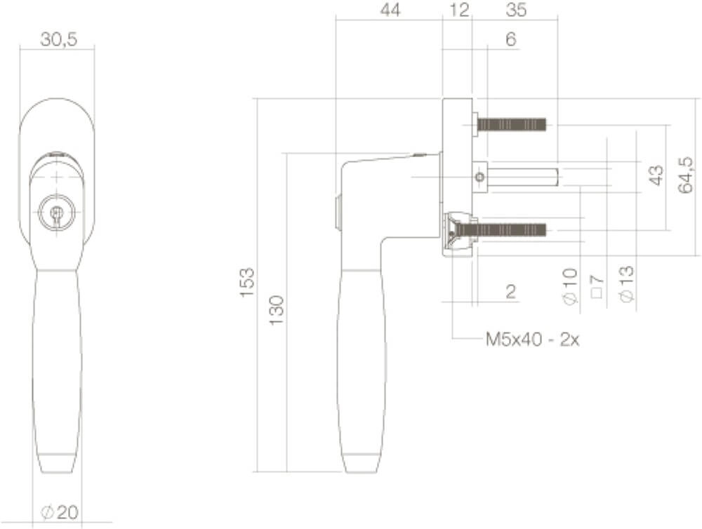 Griff für Fenster Ton 400 Abschließbar nickel matt Intersteel 8714186147986