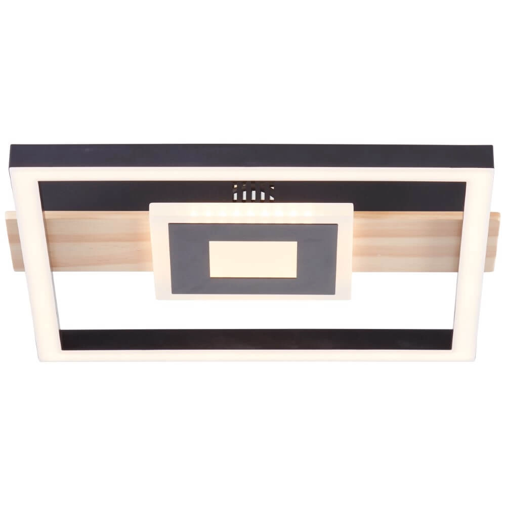 Deckenleuchte Baldo quadratisch schwarz mit Holz Brilliant 4004353420030