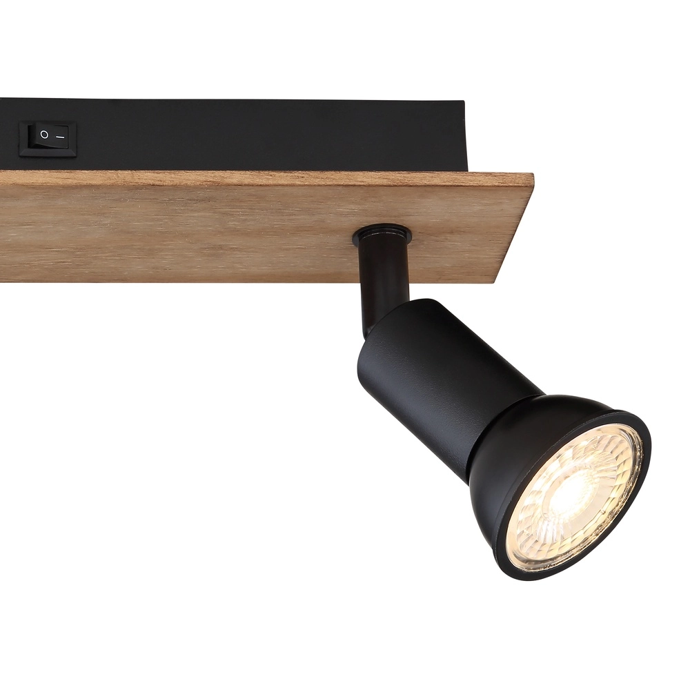 Deckenscheinwerfer Drew Schwarz mit Holz 2-Lichter Globo 9007371430789