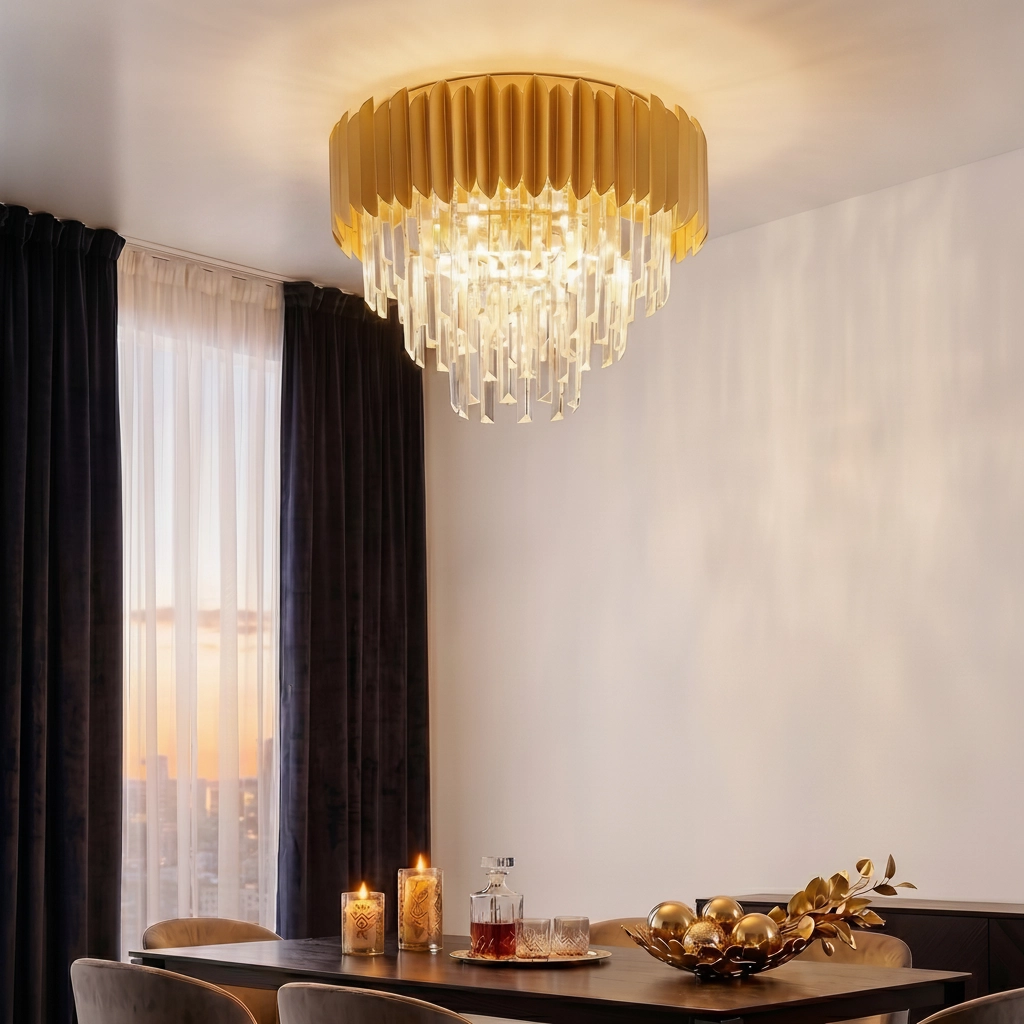 Deckenlampe Magnolia Gold und Kristall Ø 50cm