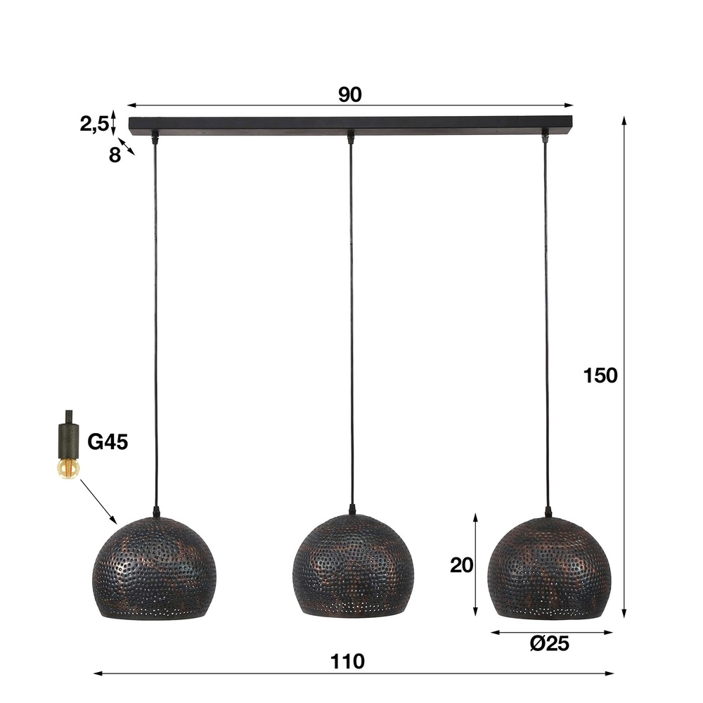 Loch-Pendellampe Punch 3 Kugeln Ø 25 cm Lyora 8716803512849