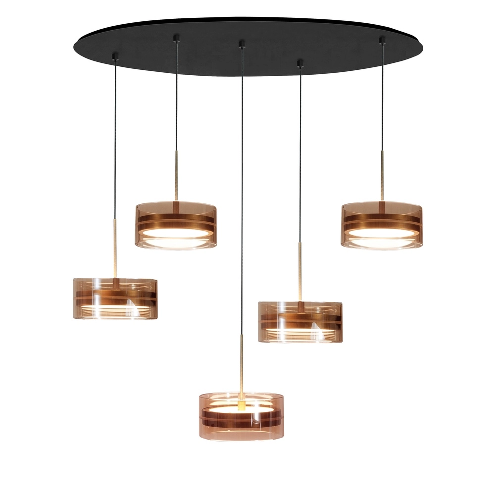 Design-Pendellampe Enzo Schwarz mit bronzefarbenen 5-Lichtern