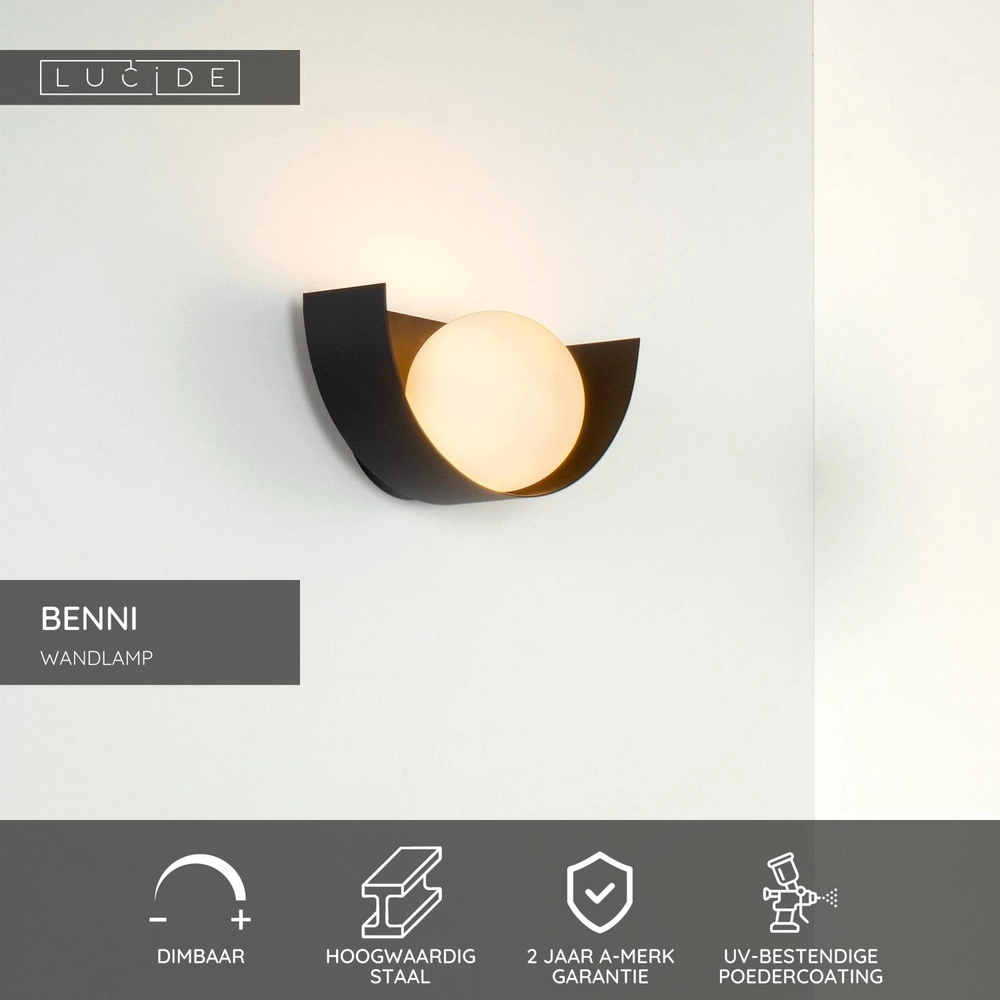 Design-Wandlampe Benni Schwarz Lucide 5411212451835