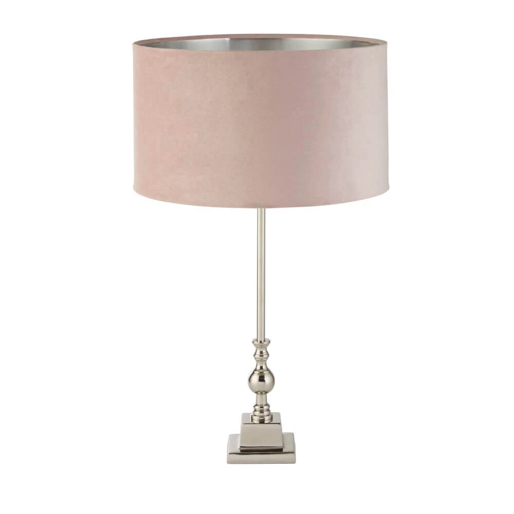 Tischleuchte Chrom Whitby mit rosa Kapuze