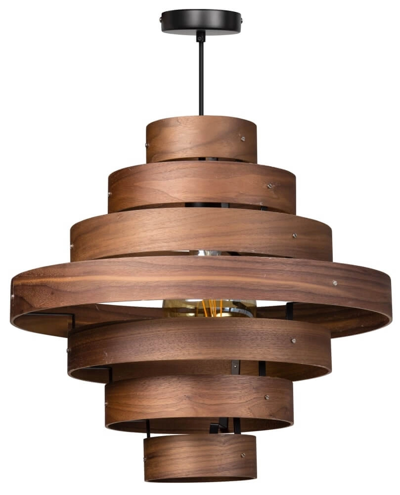 Robuste Hängelampe Walnut 7-Ringe Holzbraun