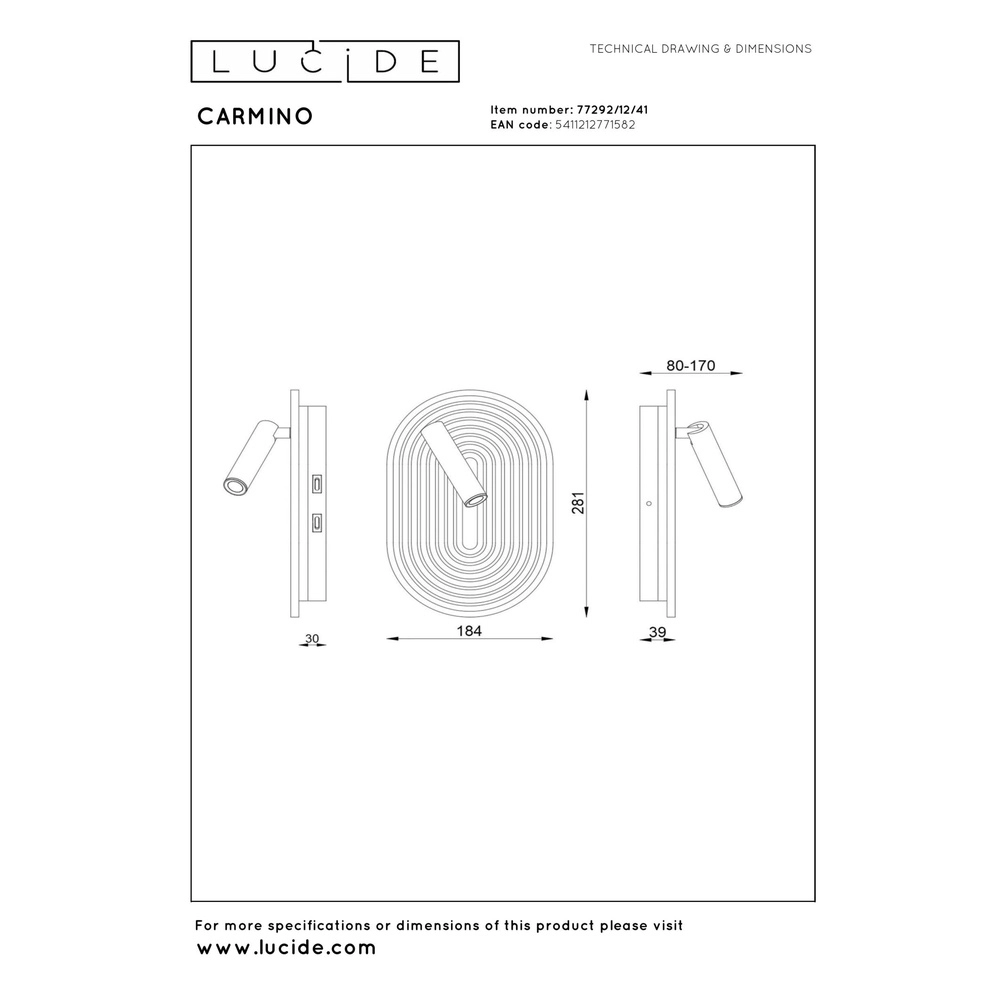 Design-Wandlampe Carmino taupe Lucide 5411212771582