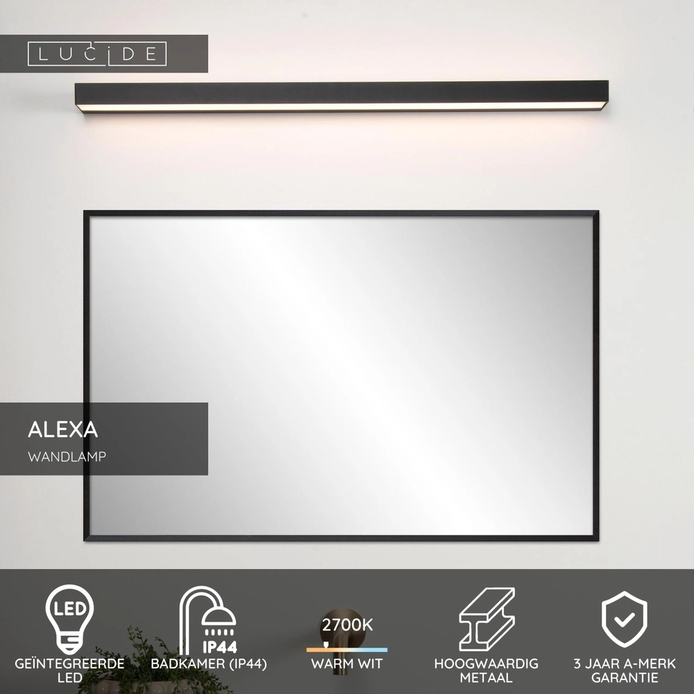 Wandlampe im Badezimmer Alexa 90 cm schwarz – IP44 – 13W Lucide 5411212040541