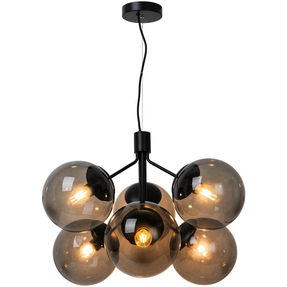 6-flammige Pendelleuchte Ivona schwarz mit Rauchglas Nordlux 5704924005336
