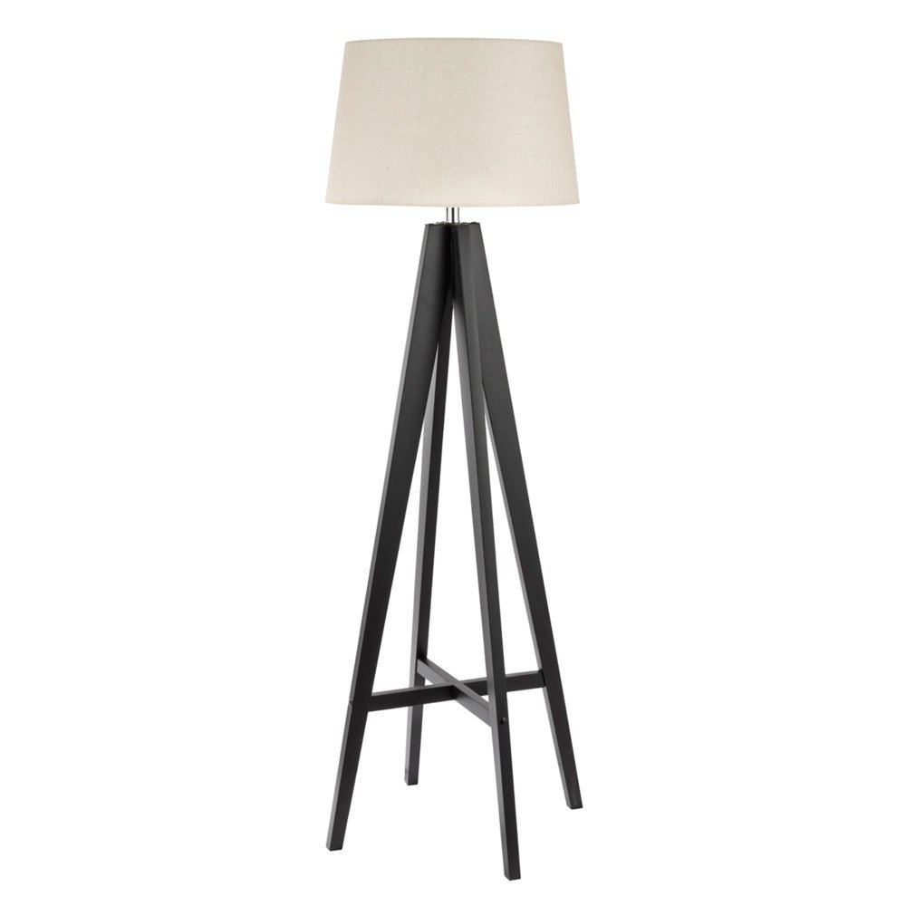 Ländliche Stehlampe Easel 148cm schwarz mit taupe