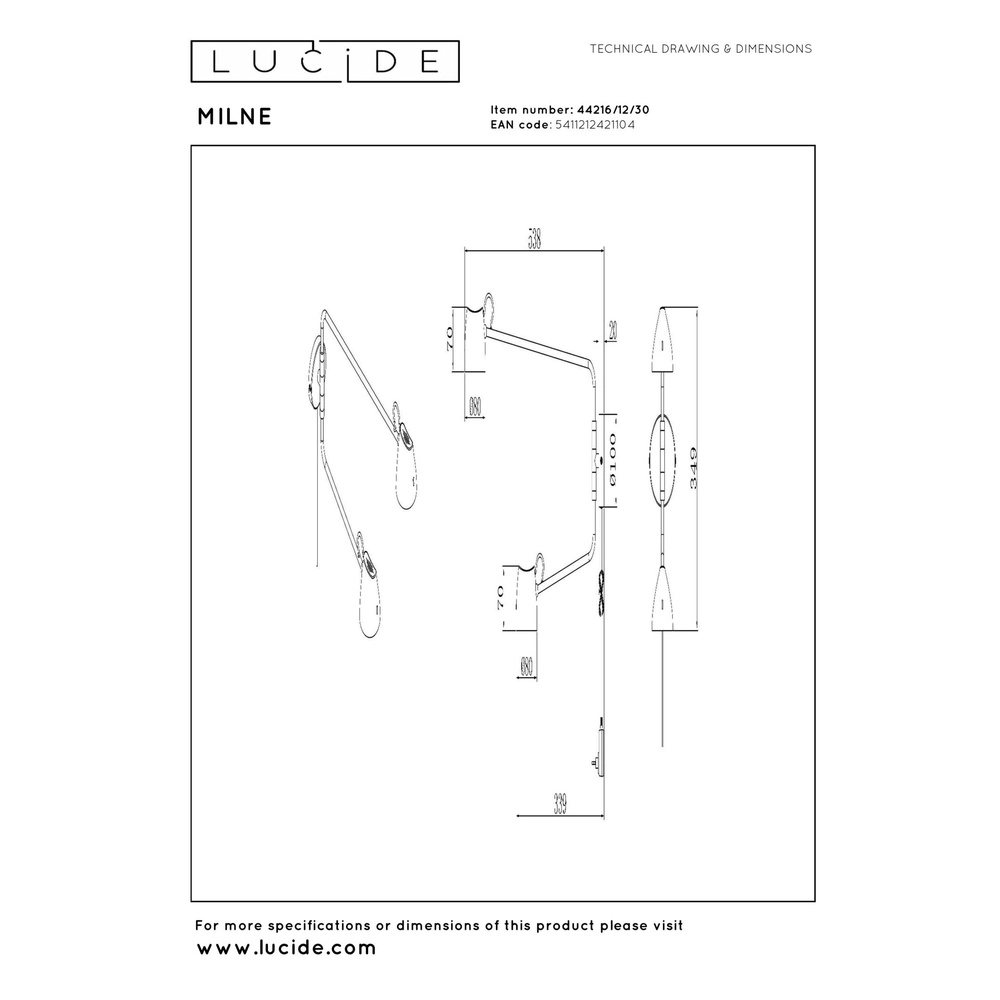 Wandlampe Milne Schwarzes Doppel Lucide 5411212421104