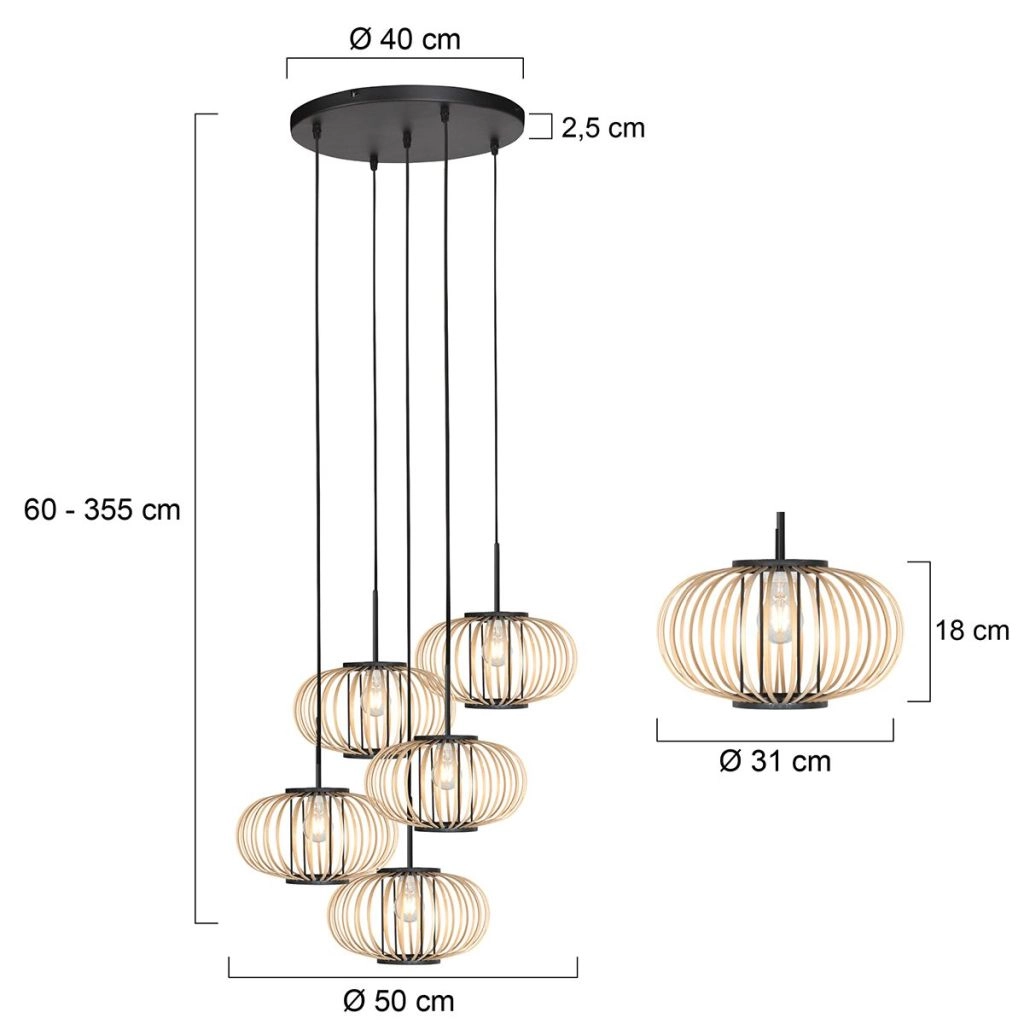 Pendellampe 5-Leuchten Silva mit Bambusmützen Steinhauer 8712746183184