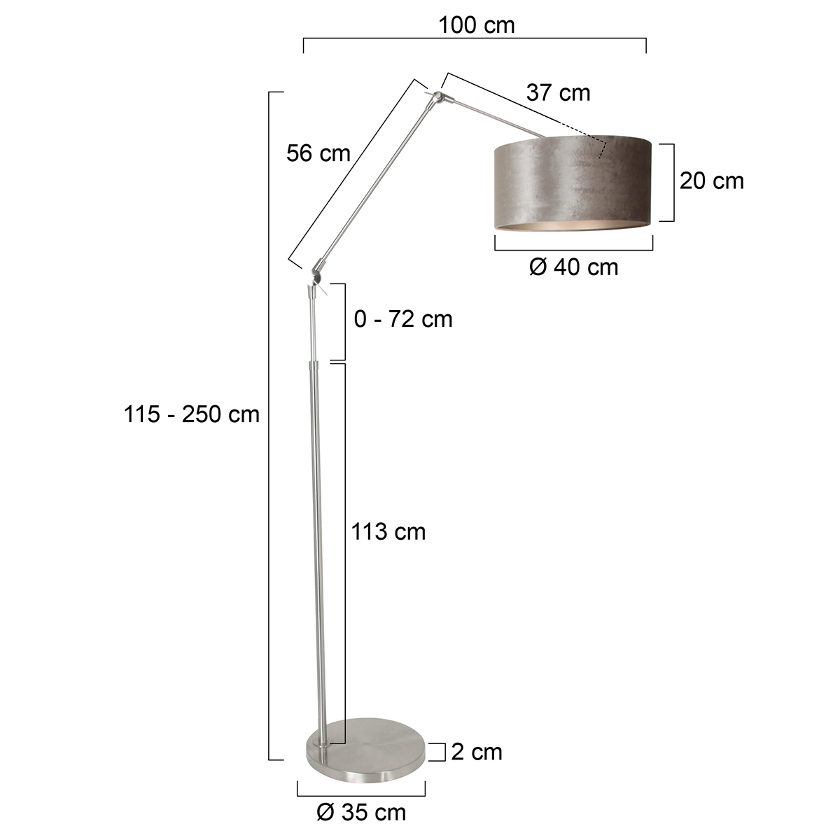 Stehleselampe Prestige Chic Edelstahl mit 40 cm taupefarbenem Samtschirm Steinhauer 8712746145748