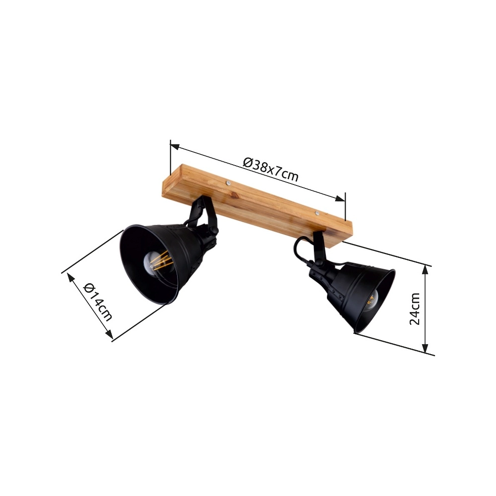 Landdeckenlampe Günther 2-helliges Schwarz mit Holz Globo 9007371401734