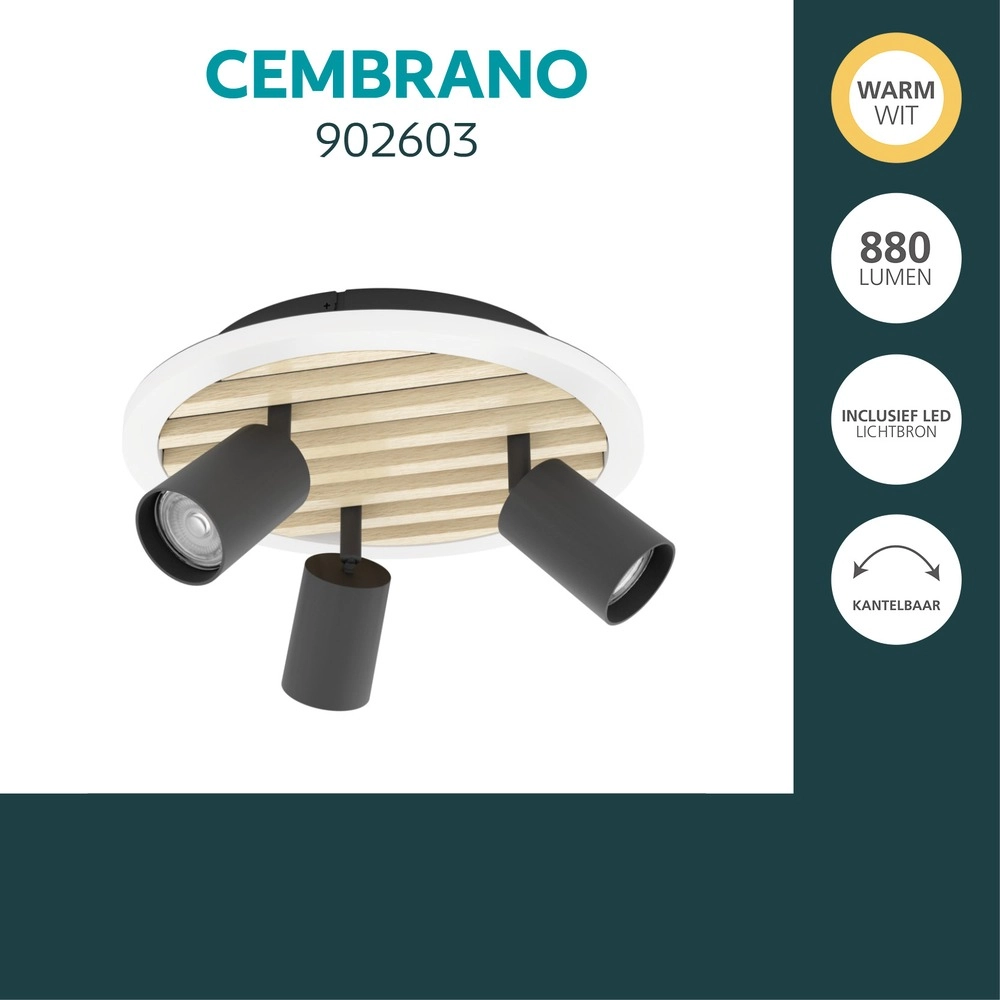 Moderne Deckenlampe Cembrano 3-Licht Schwarz mit Holz Eglo 9008606388271
