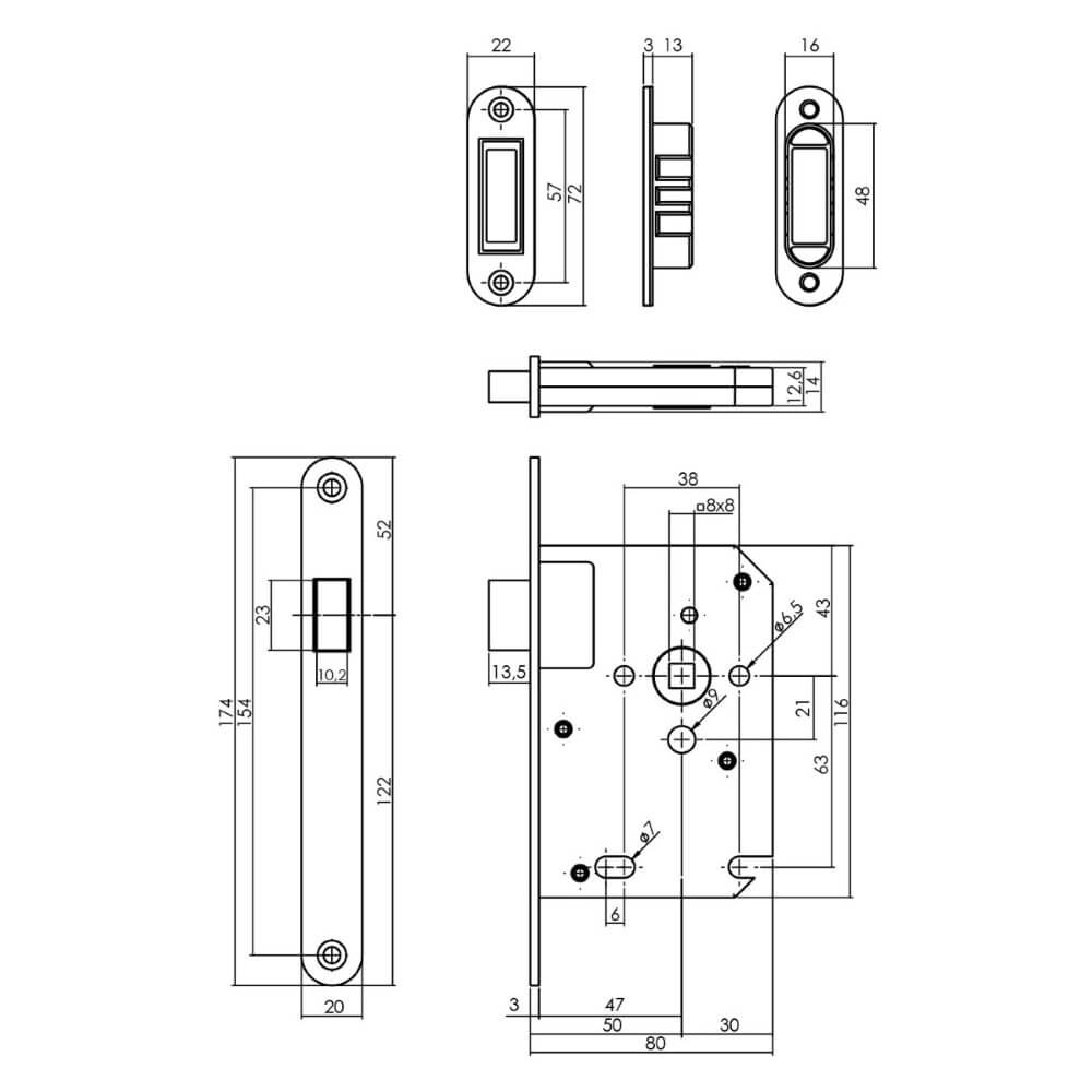 Schloss für den Falldurchgangsverschluss Domus Magnet schwarz abgerundet Intersteel 8714186463239
