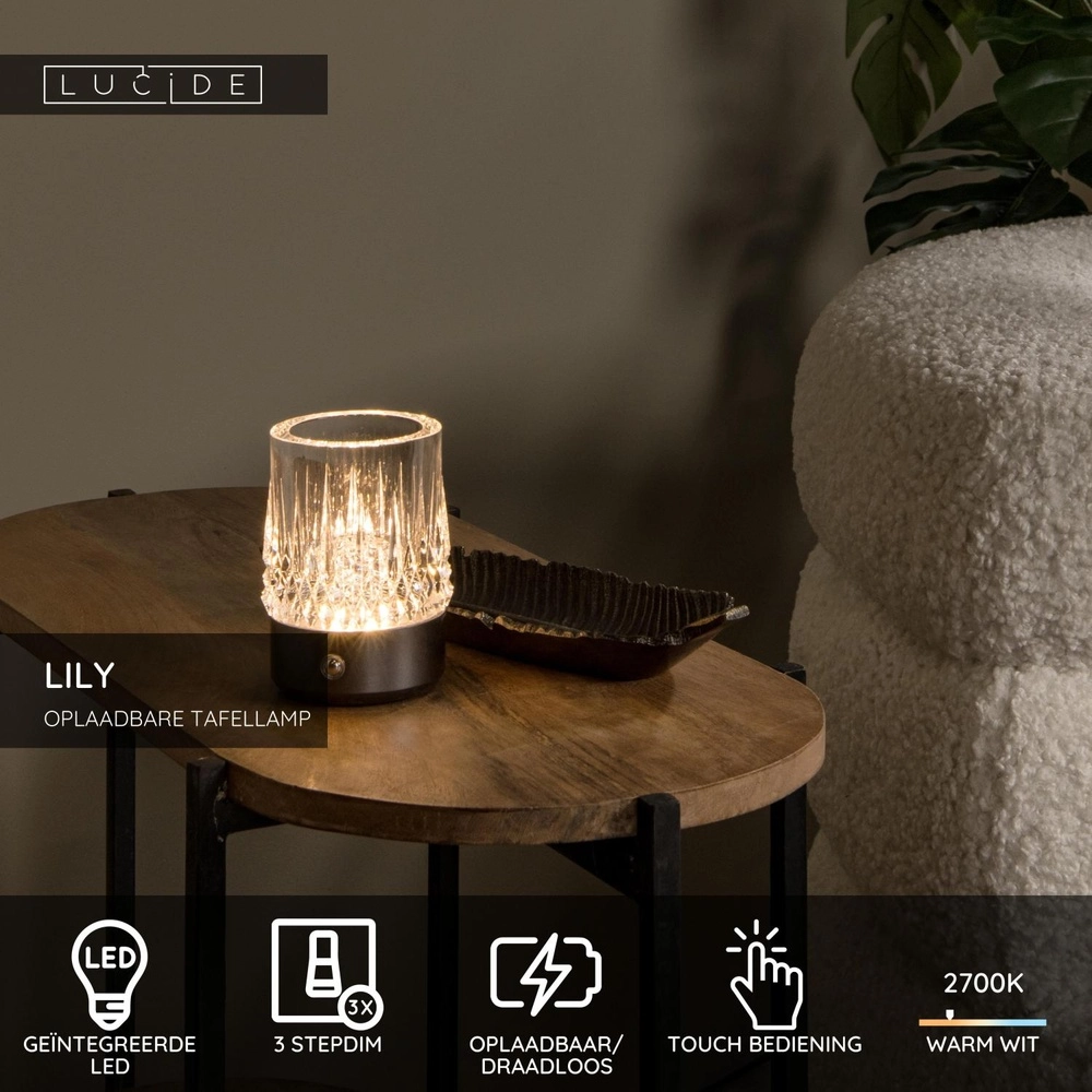 Wiederaufladbare Tischlampen Lily Set von 3 Chrom Lucide 5411212461087