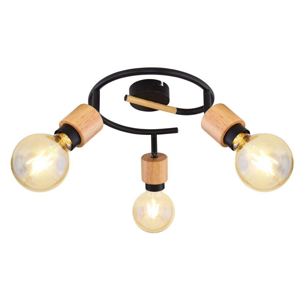 Deckenlampe Jorna 3-Licht Schwarz mit Holz