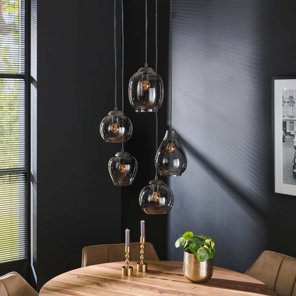 Esstisch-Pendellampe Mix 5x E27 - Ø 43cm - Rauchglas Lyora 8716803512290