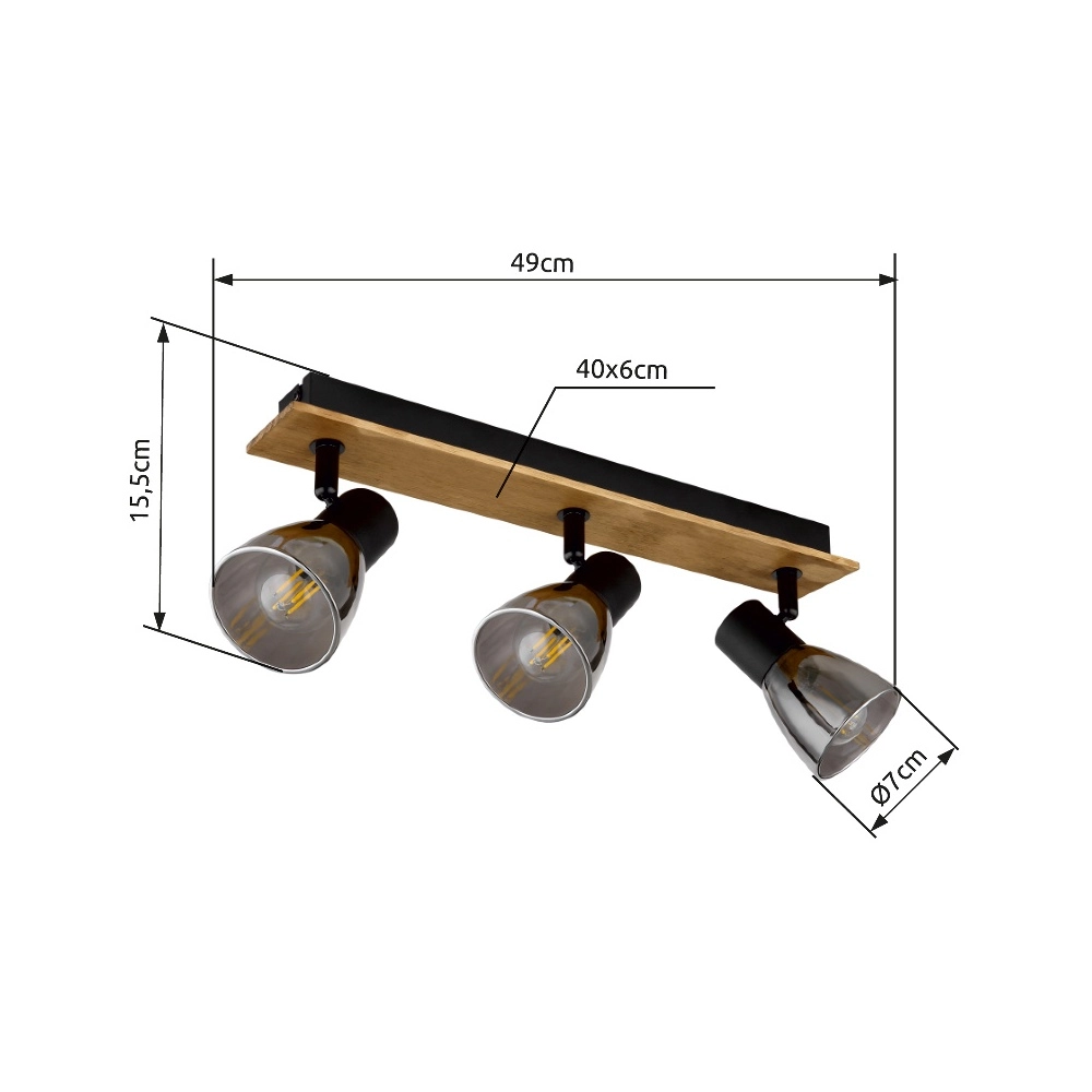 Deckenlampe Claude 3-Licht Schwarz mit Holz Globo 9007371431212