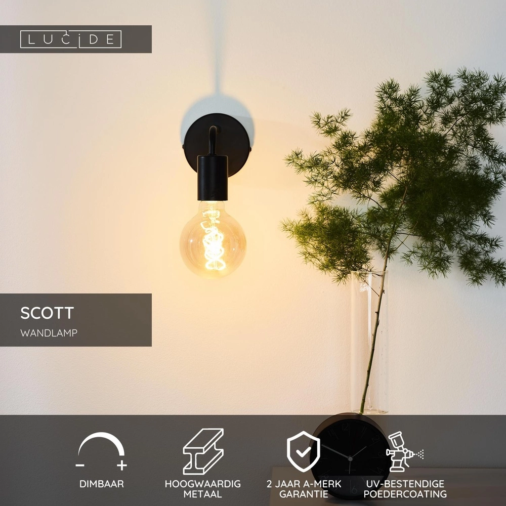 Schwarze Wandlampe Scott Konstruktion Lucide 5411212450654