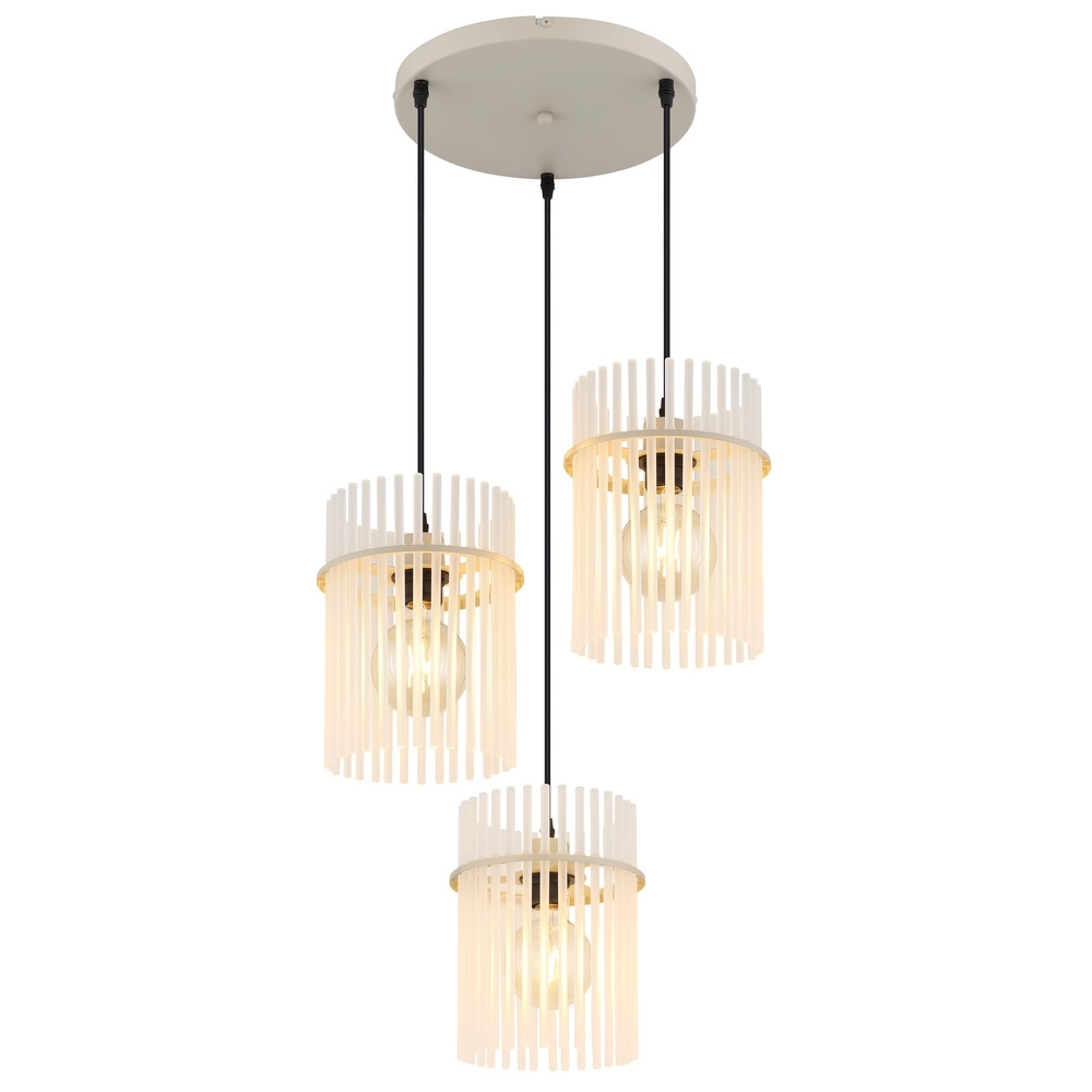 3-flammige Pendelleuchte Gorley sandbraun mit Glas rund