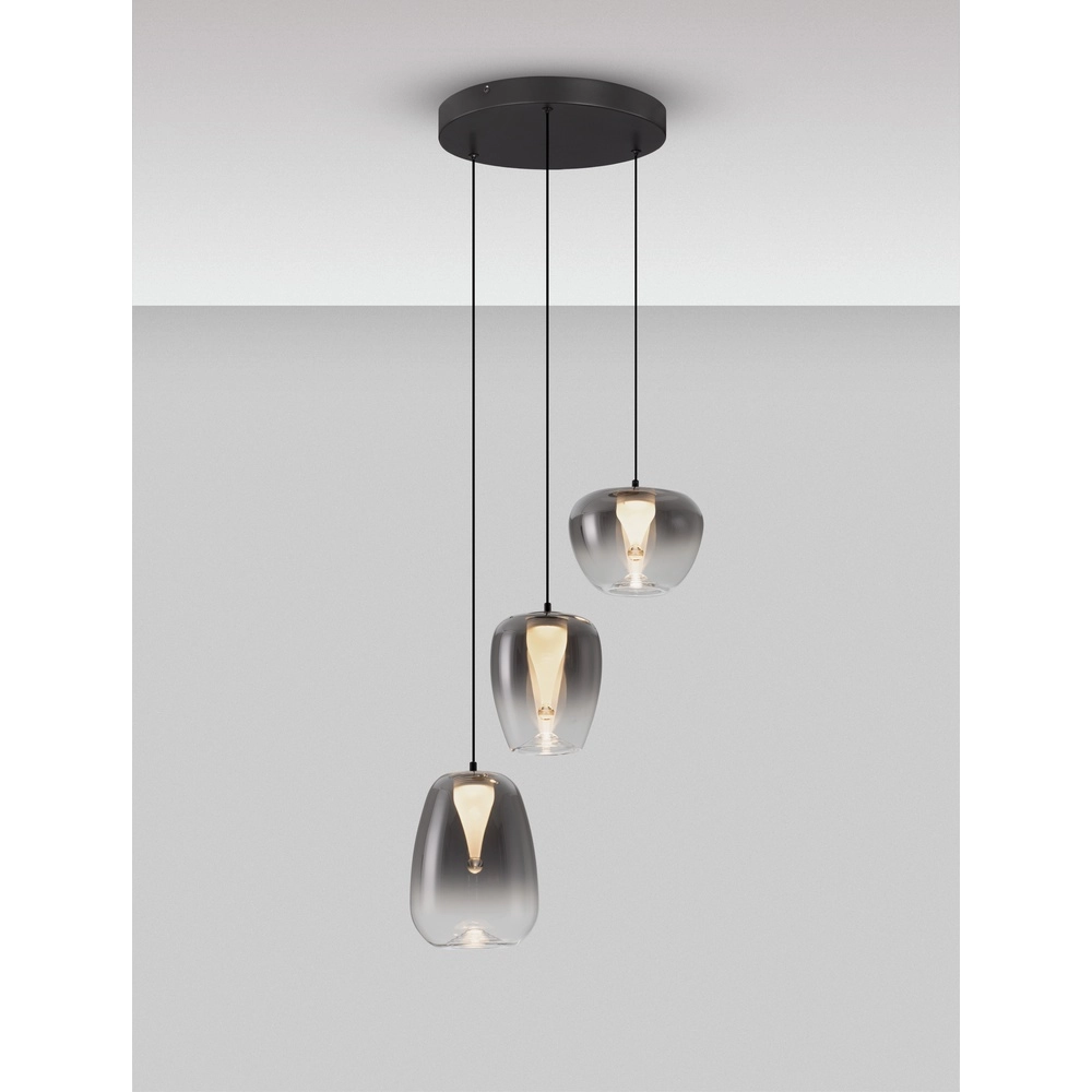 Design-Pendelleuchte Oblo 3-flammiges Rauchglas Lyora 5212017474124
