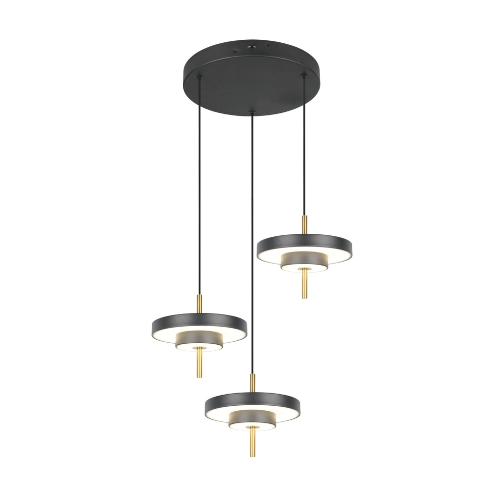 3-flammige Pendelleuchte Keaton Rundes Schwarz mit Gold Trio 4017807655247