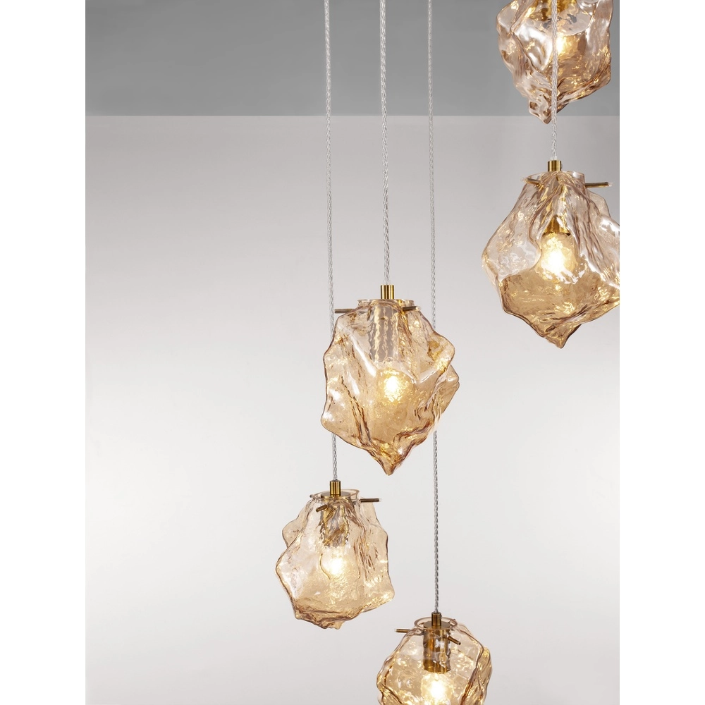Pendelleuchte Odelle 5-flammiges Gold mit Braunglas Lyora 5212017434401