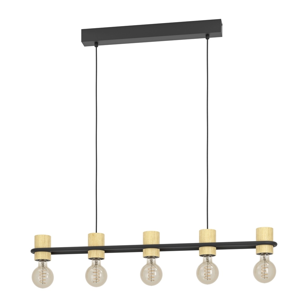 Pendellampe Chieveley mit Holzoptik – 5x E27