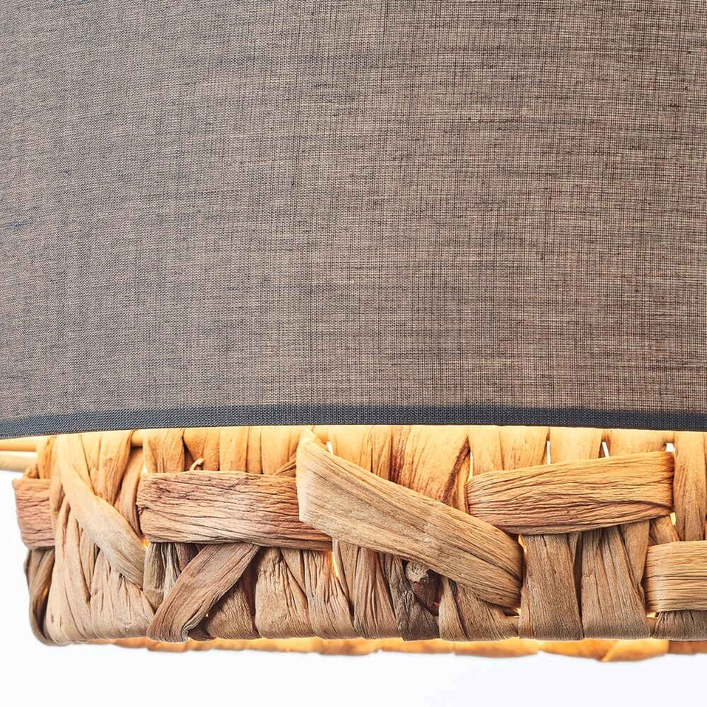 Hängelampe für das Esszimmer Waterlilly Rattan mit grauem Stoff Brilliant 4004353411885