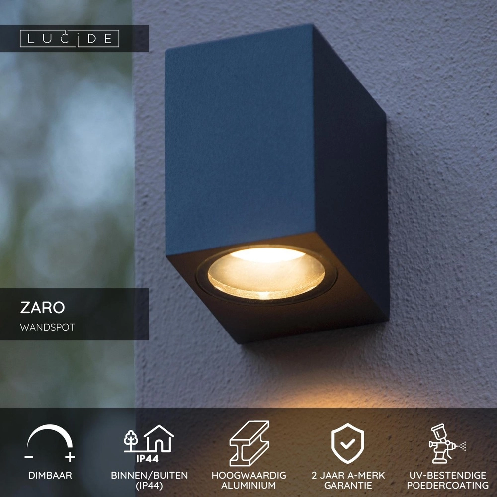 Design-Wandspot Zaro IP44 Single Black Lucide 5411212690043