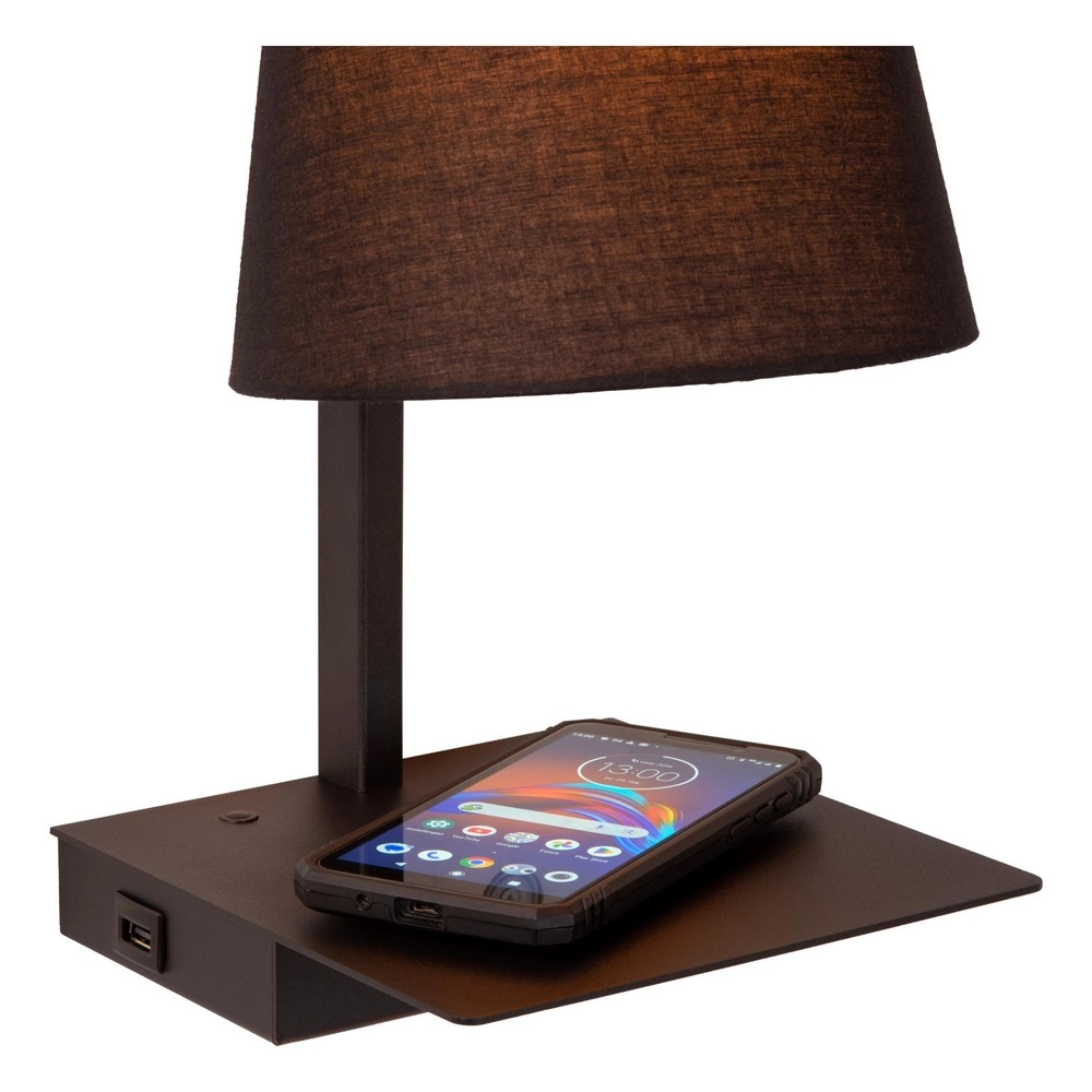 Design-Nachttischlampe Gregory Schwarz mit USB-Ladepunkt Lucide 5411212303370