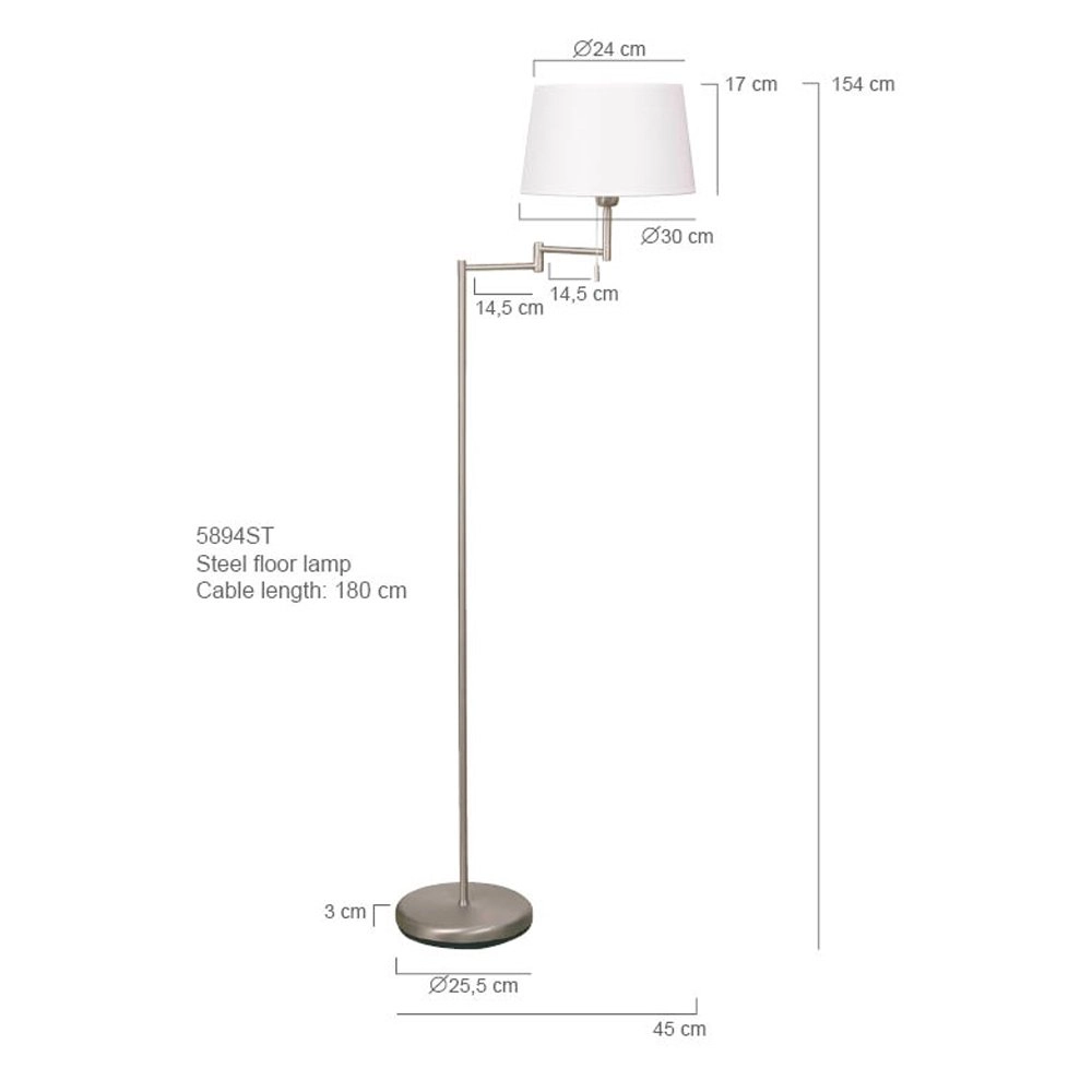 Stehlampe Mexlite 154 cm Metallgrau mit weißer Kapuze Steinhauer 8712746048094