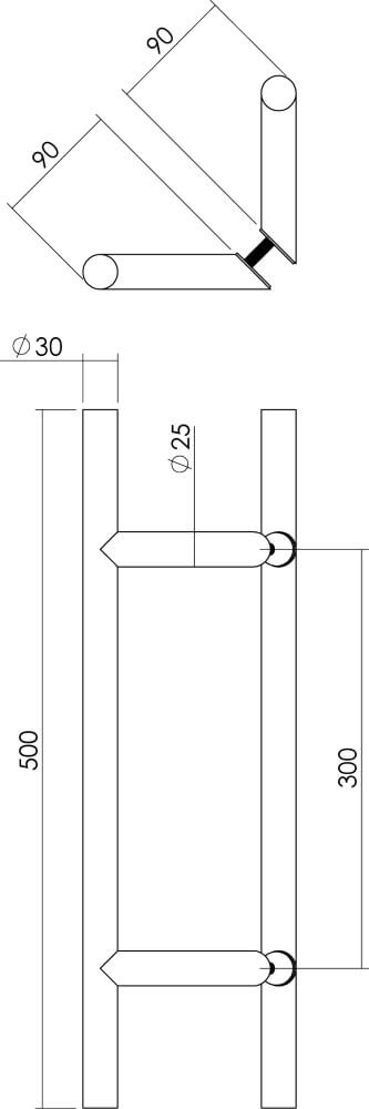 Türgriffe T-Form Gripon 50cm pro Paar Edelstahl abgewinkelt Intersteel 8714186334416