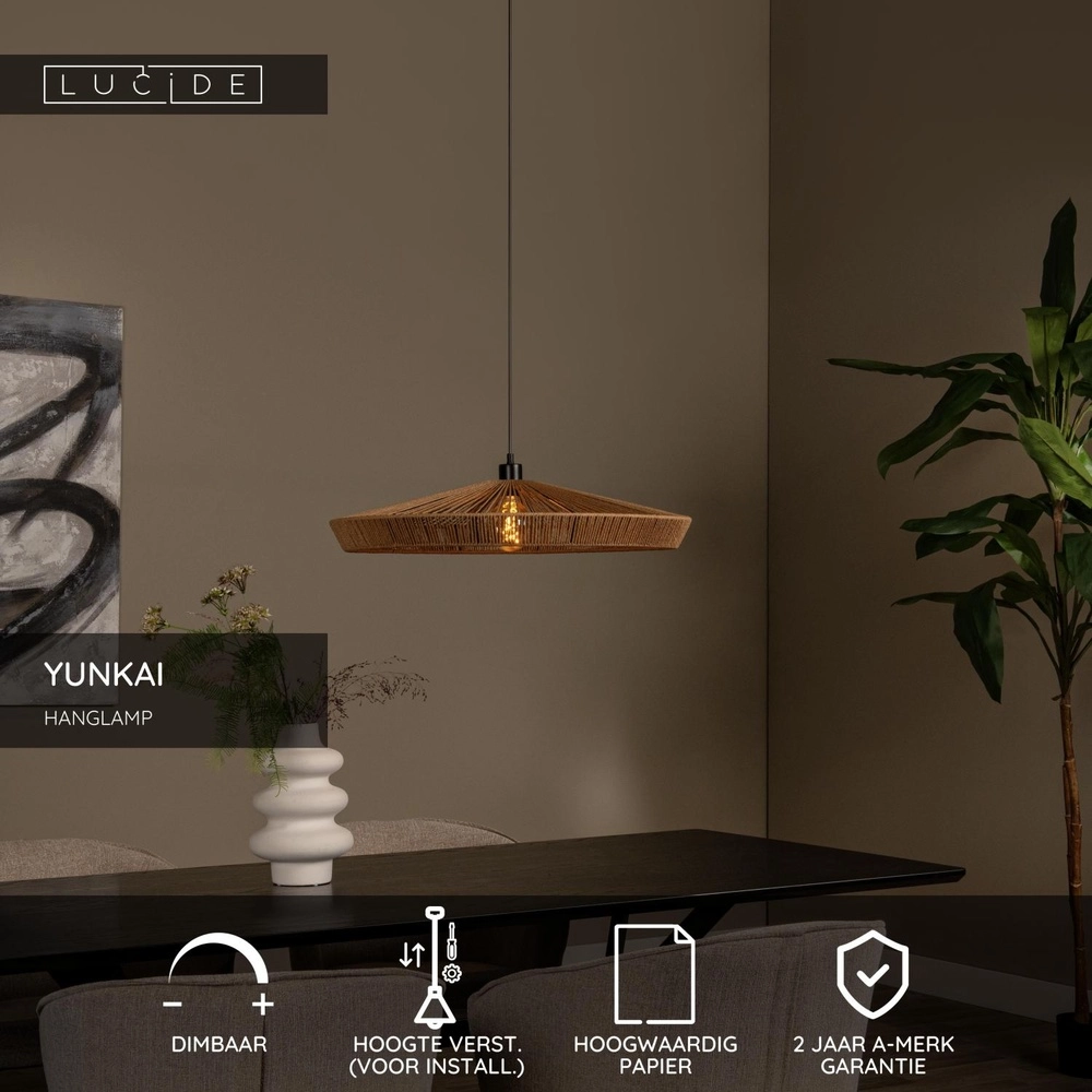 Pendellampe Yunkai Ø 70cm schwarz mit Rattan Lucide 5411212105707