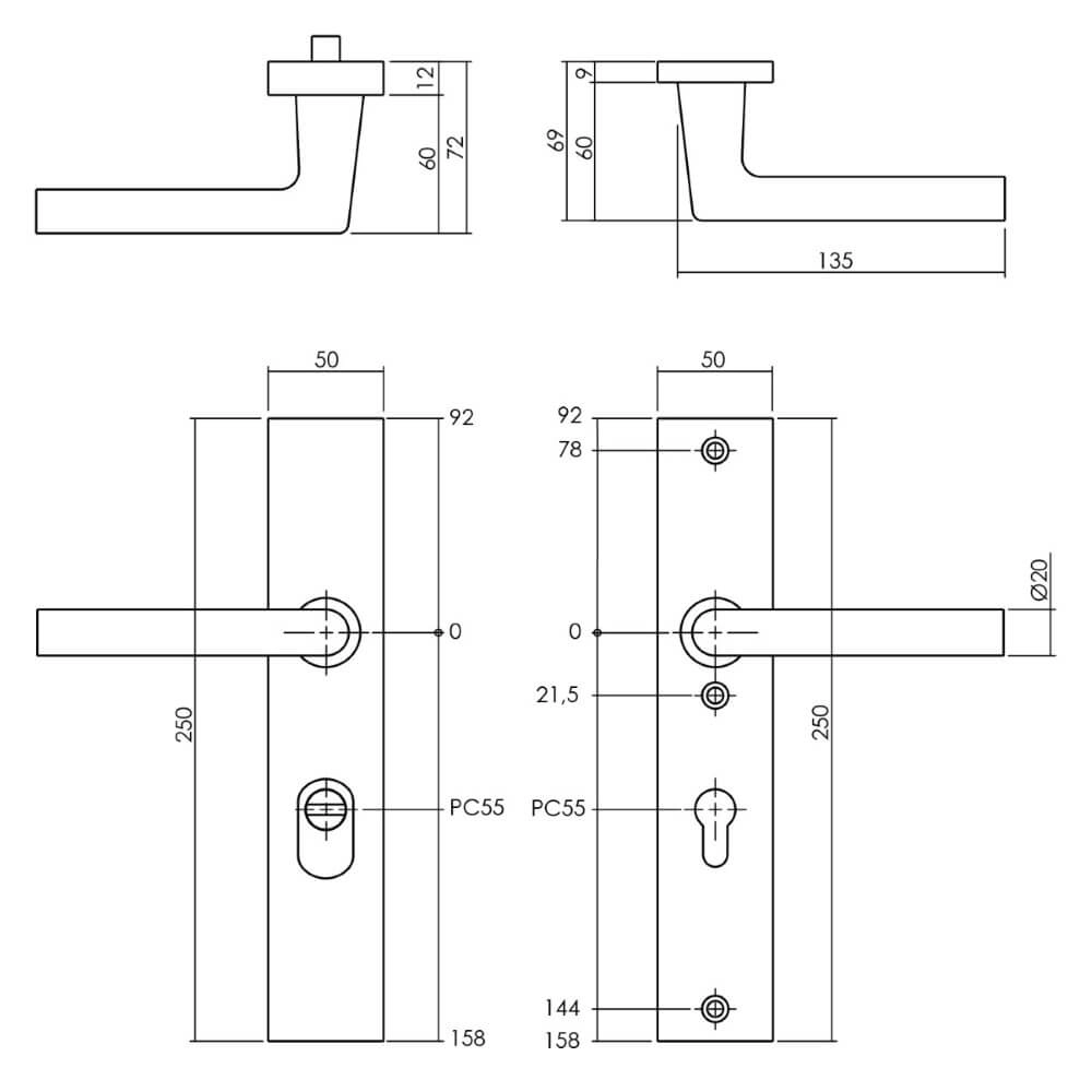 Beschlag für Hecktür PC 55mm Aurano Kernzugschutz schwarz Intersteel 8714186528778