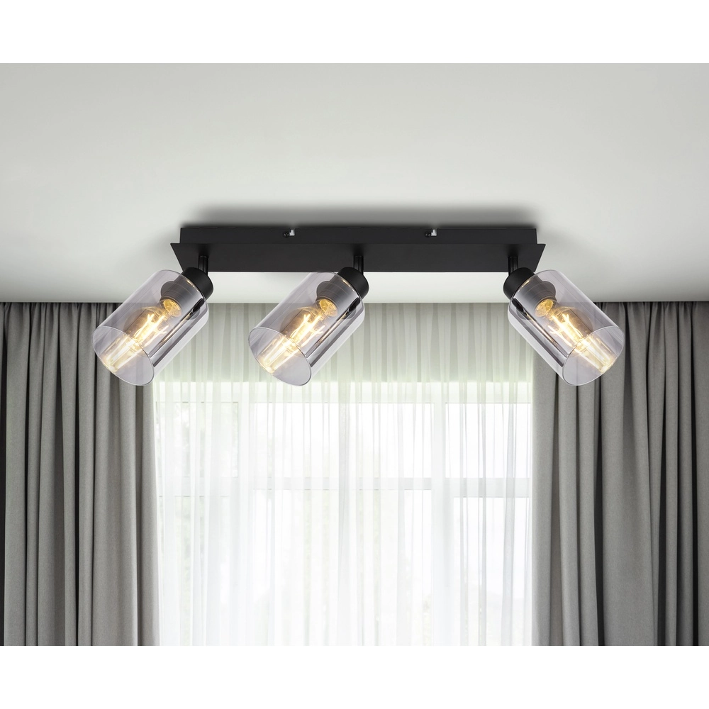 Deckenlampe Hadera 3-Licht Schwarz mit Rauchglas Globo 9007371443215