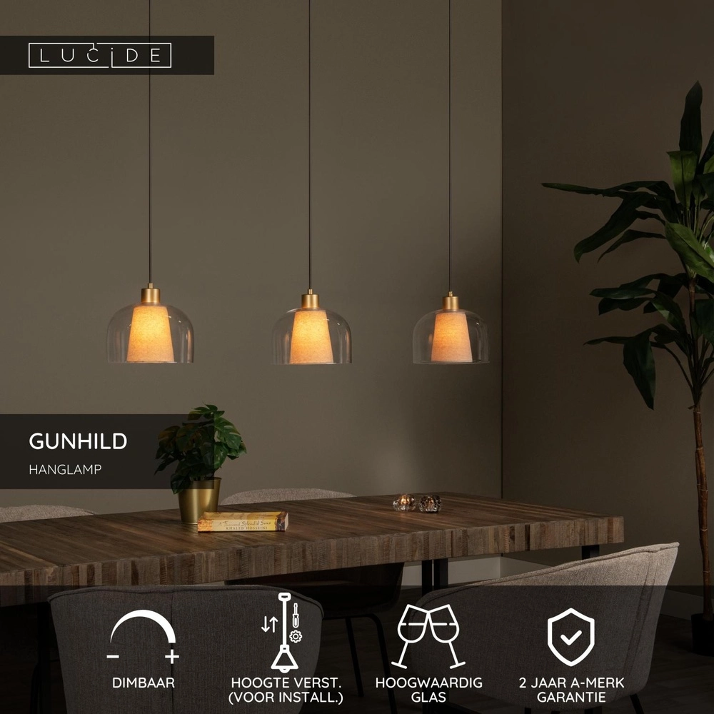 Design-Pendellampe Gunhild 3-helle goldene Gerade Lucide 5411212303356