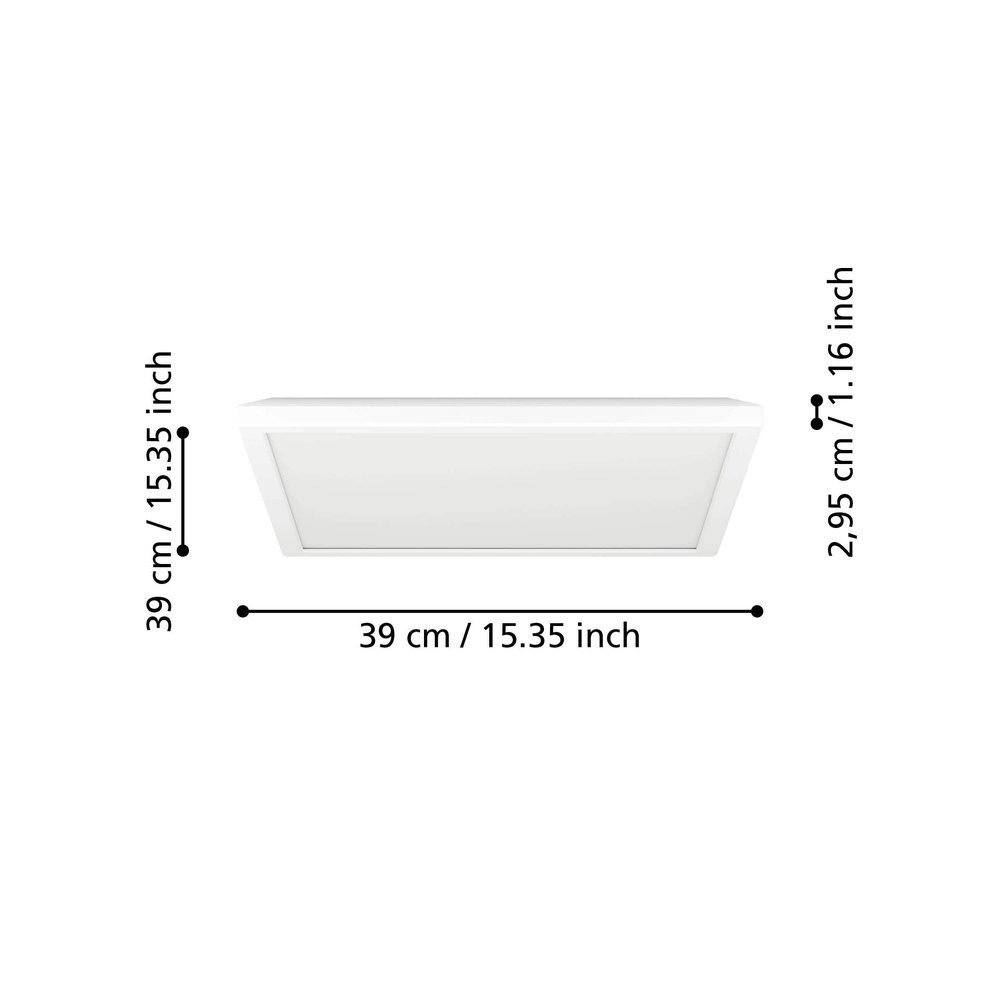 Badezimmerlampe mit Fernbedienung Rovito-R Quadrat – Weiß – 39x39 cm Eglo 9008606330041