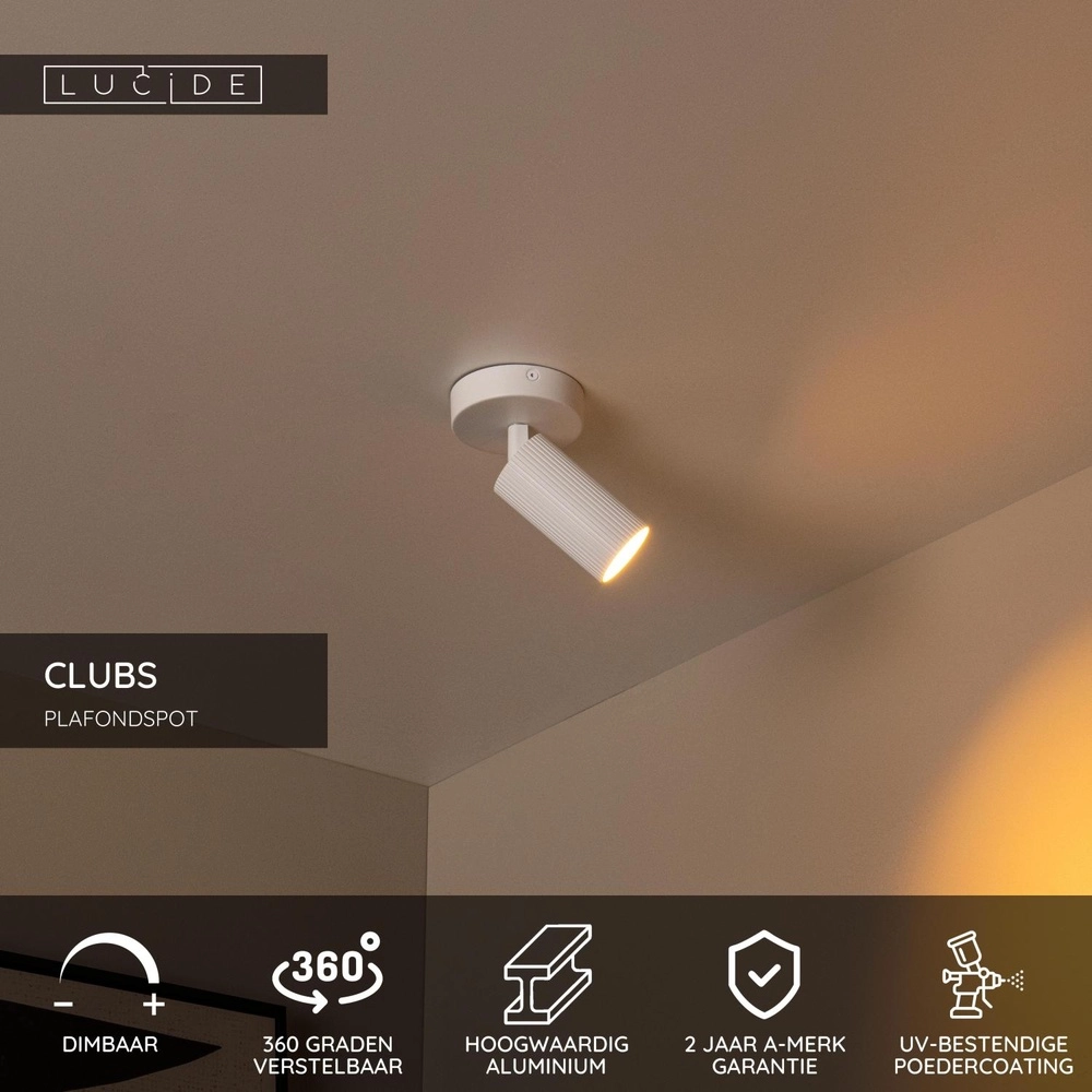 Oberflächenmontierter Deckenspot Clubs Weiß Lucide 5411212093493