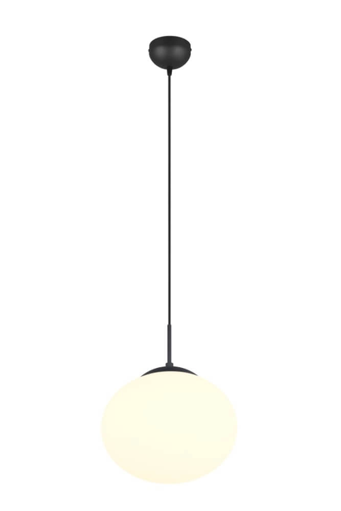 Ovale Hängelampe Fomento Ø 30cm - schwarz mit weißem Glas