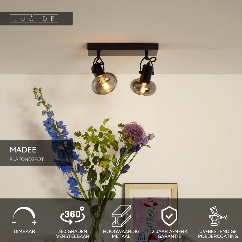 Deckenlampe Madee 2-Licht Schwarz Lucide 5411212176783